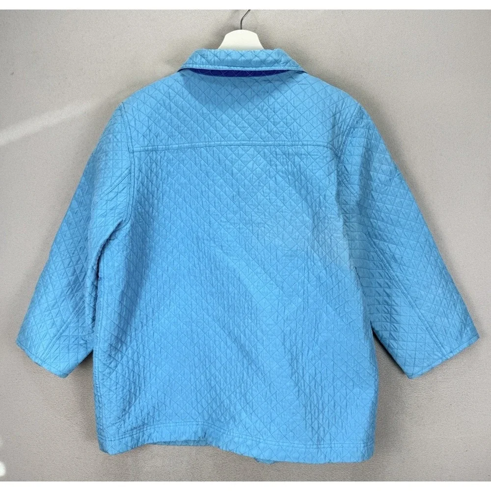 Quacker Factory Jacket Women's Sz XL Blue Silk Quilted Rhinestones‎ Coat Pockets